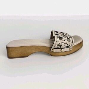 TORY BURCH Leather Cream Basketweave Wooden‎ Clogs Classic Luxe US 7.5